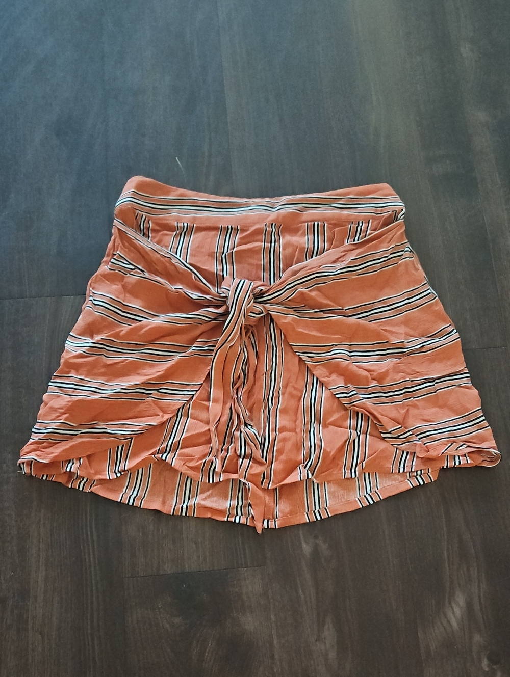 Women's Striped Tie-Front Mini Skirt in Rust